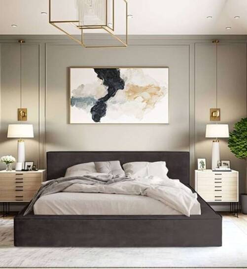 Elegant bedroom in Hayes with a plush dark bed, modern bedside tables, and soft ambient lighting by Oraanj Interior Design. Elegant bedroom in Hayes with a plush dark bed, modern bedside tables, and soft ambient lighting by Oraanj Interior Design.
